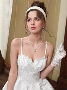 SHEIN MOD Jacquard Frill Trim Cami Dress - White - View 7