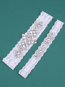 2入組水鑽裝飾新娘吊襪帶 - 白色 - 查看 4