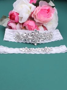 2入組水鑽裝飾新娘吊襪帶 - 白色 - 查看 5