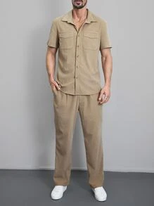 Manfinity Men Flap Pocket Shirt & Trousers - Khaki - View 1