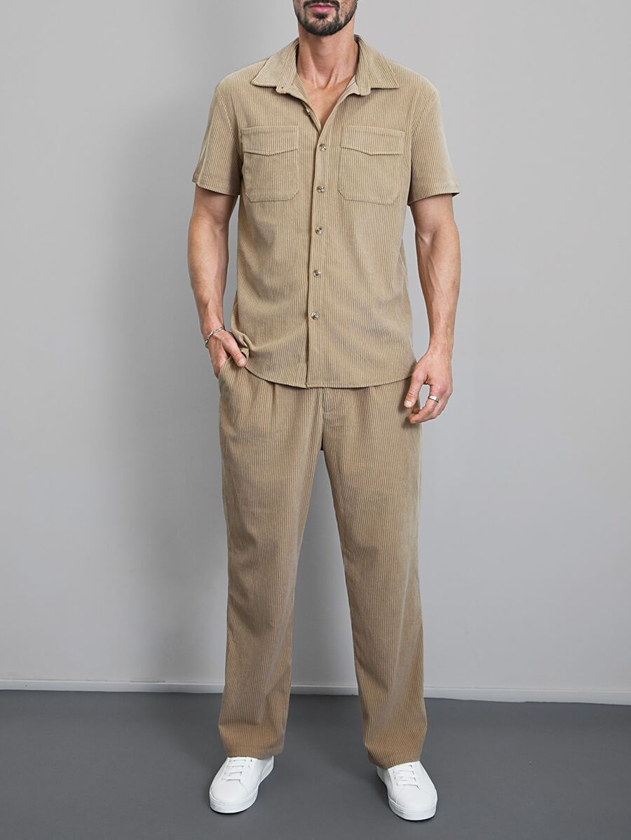 Manfinity Men Flap Pocket Shirt & Trousers - Khaki - View 1
