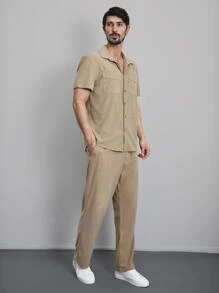 Manfinity Men Flap Pocket Shirt & Trousers - Khaki - View 3