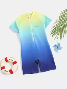 男童漸層印花拉鍊前開式泳衣 - 彩色 - 查看 1