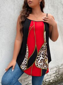 SHEIN LUNE Áo hai dây Plus Size Khối Màu In hoa Báo Giải trí - Đỏ - Xem 5