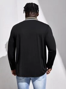 Manfinity Hombres Camisa polo ribete de rayas - Negro - Ver 2