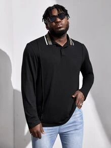 Manfinity Hombres Camisa polo ribete de rayas - Negro - Ver 3