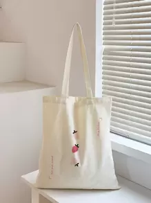 Strawberry & Slogan Graphic Shopper Bag School Bag For Graduate, Teen Girls, Freshman, Sophomore, Junior & Senior In College, University & High School, Perfect For Outdoors ,Travel & Back To School, & Cute Strawberry Purse