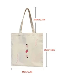 Strawberry & Slogan Graphic Shopper Bag School Bag For Graduate, Teen Girls, Freshman, Sophomore, Junior & Senior In College, University & High School, Perfect For Outdoors ,Travel & Back To School, & Cute Strawberry Purse