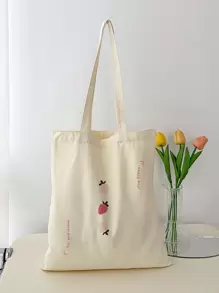Strawberry & Slogan Graphic Shopper Bag School Bag For Graduate, Teen Girls, Freshman, Sophomore, Junior & Senior In College, University & High School, Perfect For Outdoors ,Travel & Back To School, & Cute Strawberry Purse