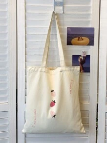 Strawberry & Slogan Graphic Shopper Bag School Bag For Graduate, Teen Girls, Freshman, Sophomore, Junior & Senior In College, University & High School, Perfect For Outdoors ,Travel & Back To School, & Cute Strawberry Purse