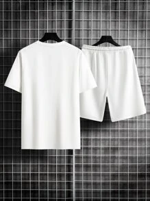 Manfinity Homme Bộ hai mảnh Nam Dây kéo Lá thư Giải trí - trắng - Xem 2