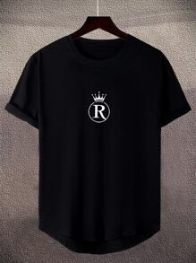 Manfinity Men Crown & Letter Graphic Tee - Black - View 3