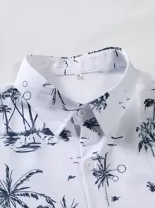 Manfinity RSRT Men Tropical Print Shirt & Drawstring Waist Shorts Without Tee - Blue and White - View 4