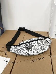 TIANDINGYU Hombres Cangurera con estampado de dibujos animados - Blanco - Ver 4