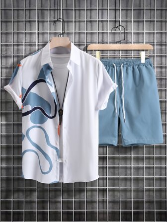 Guys Graphic Print Shirt & Shorts Without Tee