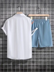 Manfinity Men Graphic Print Shirt & Shorts Without Tee - Blue and White - View 2