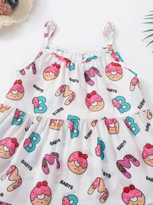 Toddler Girls Cartoon Graphic Ruffle Hem Cami Cover Up Dress - White - View 4