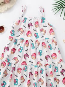 Toddler Girls Cartoon Graphic Ruffle Hem Cami Cover Up Dress - White - View 5