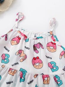 Toddler Girls Cartoon Graphic Ruffle Hem Cami Cover Up Dress - White - View 6