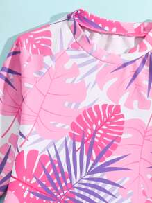 Young Girl Tropical Print Ruffle Hem Tankini Summer Beach - Multicolor - View 4