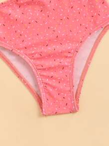 Young Girl Allover Print Ruffle Trim Cut Out One Piece Swimsuit