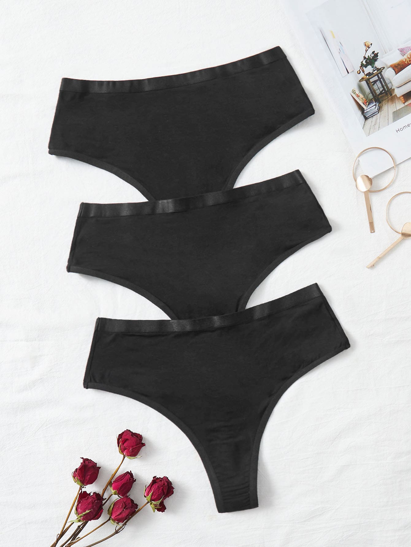 3 piezas Set bragas unicolor - Negro - Ver 1