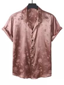 Manfinity Homme 男士花卉圖案提花緞面襯衫