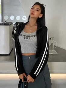 DAZY Zip Up Crop Sweatshirt - Black - View 2