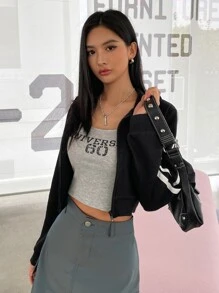 DAZY Zip Up Crop Sweatshirt - Black - View 4