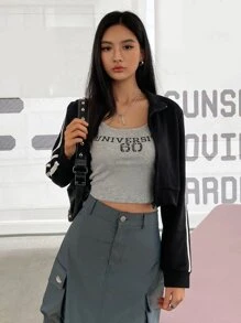 DAZY Zip Up Crop Sweatshirt - Black - View 5