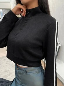 DAZY Zip Up Crop Sweatshirt - Black - View 8