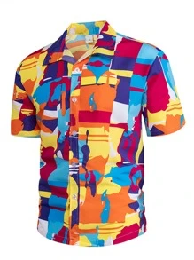 NITAGUT Men Geo Print Button Through Shirt - Multicolor - View 1