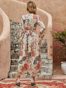 Floral & Paisley Print Split Hem Dress - Multicolor - View 2