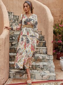 Floral & Paisley Print Split Hem Dress - Multicolor - View 5