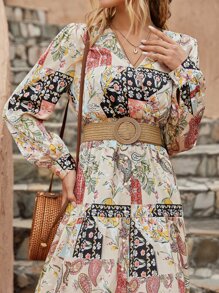 Floral & Paisley Print Split Hem Dress - Multicolor - View 6