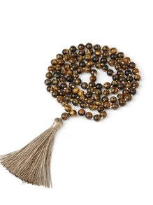 Men's Bead Decor Tassel Charm Necklace, For Jewelry Gift And Party - Yellow - View 4