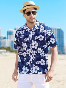 NITAGUT 男士印花前紐扣襯衫 - 藏蓝色 - 查看 4