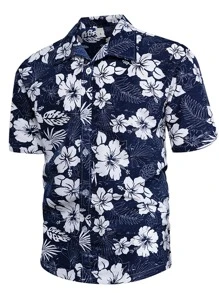 NITAGUT 男士印花前紐扣襯衫 - 藏蓝色 - 查看 7