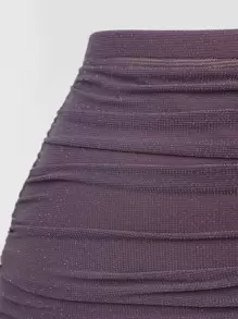 SHEIN BAE Ruched Tulip Hem Glitter Bodycon Skirt - Dusty Purple - View 6