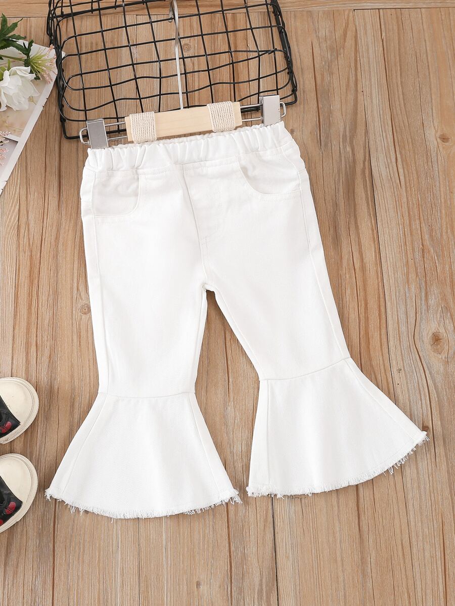 Jeans de campana con volantes crudos para bebé niña - Blanco - Ver 1
