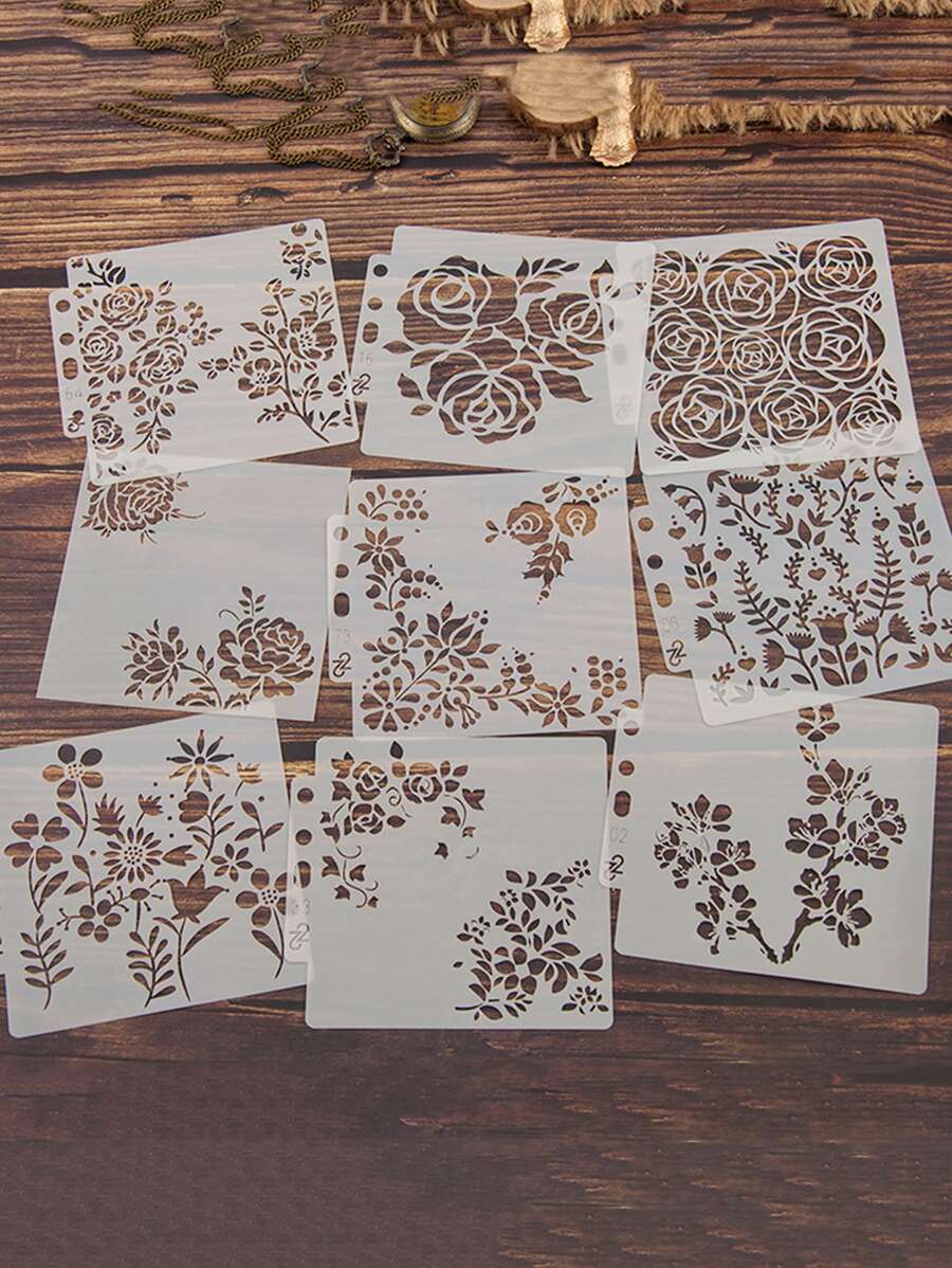 9入組鏤空花朵設計繪圖模板 - 白色 - 查看 1