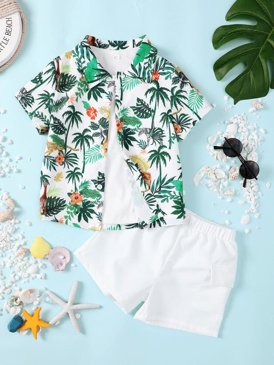 Toddler Boys Tropical Print Shirt & Shorts Without Tee - Multicolor - View 1
