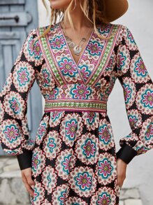 Vestido con estampado floral bajo con fruncido - Multicolor - Ver 3