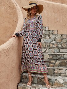 Vestido con estampado floral bajo con fruncido - Multicolor - Ver 5