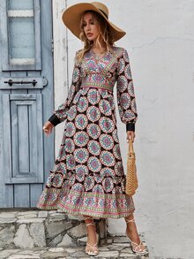 Vestido con estampado floral bajo con fruncido - Multicolor - Ver 6