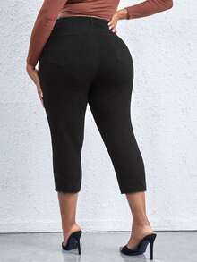 Jeans ajustados de talle alto desgarro ribete sin dobladillo - Negro - Ver 2