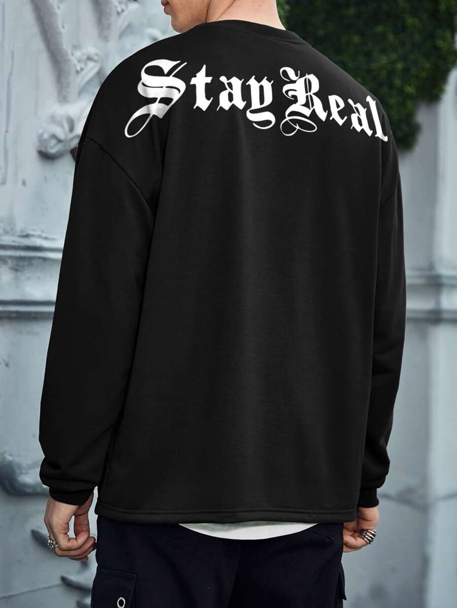 Manfinity 男士標語圖案落肩T恤