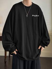 Manfinity 男士標語圖案落肩T恤