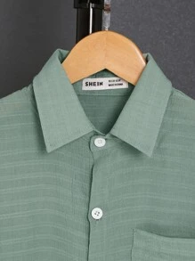 SHEIN Boys Solid Pocket Patched Shirt & Shorts Without Tee - Green - View 4