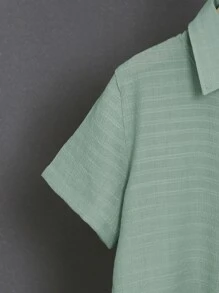 SHEIN Boys Solid Pocket Patched Shirt & Shorts Without Tee - Green - View 5